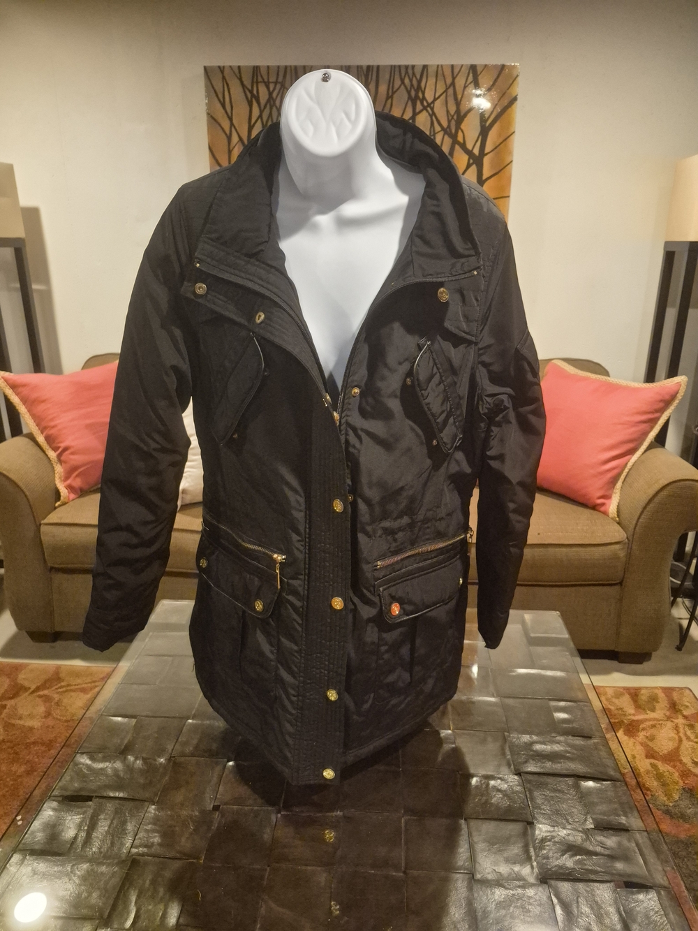 COOGI Black Utility Trench Coat with Gold Hardware